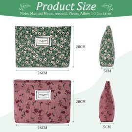 Aucuu Toiletry Bag, Cosmetic Bag, Corduroy, Cosmetic Bag, Multifunctional, Large Capacity Cosmetic Bag, Wash Bag, Travel Toiletry Bag, Makeup Bag, Organiser, Green, floral pattern