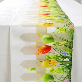 spar-home® Easter Table Runner - Decorative Easter Tablecloth Linen Look 33 x 183 cm Tablecloth as Easter Decoration Table Decoration (Green-Y0181B)