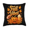 Fall Vibes Pumpkin Spice Latte Football Jack O Lantern Throw