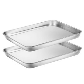 Wildone Baking Sheet Set of 2 - Stainless Steel Cookie Sheet Baking Pan, Size 10 x 8 x 1 inch, Non Toxic & Heavy Duty & Mirror Finish & Rust Free & Easy Clean