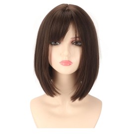 Peluca Corta y Recta para Mujer, Peluca Corta y Recta, Peluca Bob, Pelucas de Pelo Sintético de Color Marrón, Pelucas con Hebilla Ajustable, Pelucas con Flequillo para el Pelo, Para Cosplay