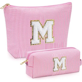 Juego de 2 piezas Neceser Mujer para el Maquillaje - Alfabeto de la Cosmetiquera Para Maquillaje, Tela Duradera Estuche de Maquillaje, Ideal Festival de Regalo para Monther, Hija, Novia (M, rosado)