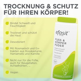 efasit Foot & Body Powder - Foot Powder for Sweaty Feet and Other Body Areas, Foot Powder and Body Powder Binds Moisture, Protects the Skin and Deodorises, 100 g