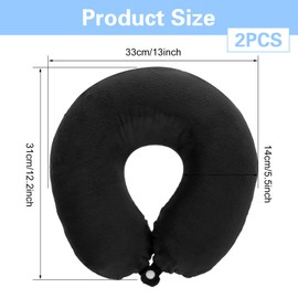 Prasacco Pack of 2 U-Shape Bolster Covers, 30 x 30 cm Cover for Bolster Black Neck Pillow Cover with Zip, Washable, Soft Crystal Velvet Neck Cushion Cover for Aeroplane, Car, Lunch Breaks