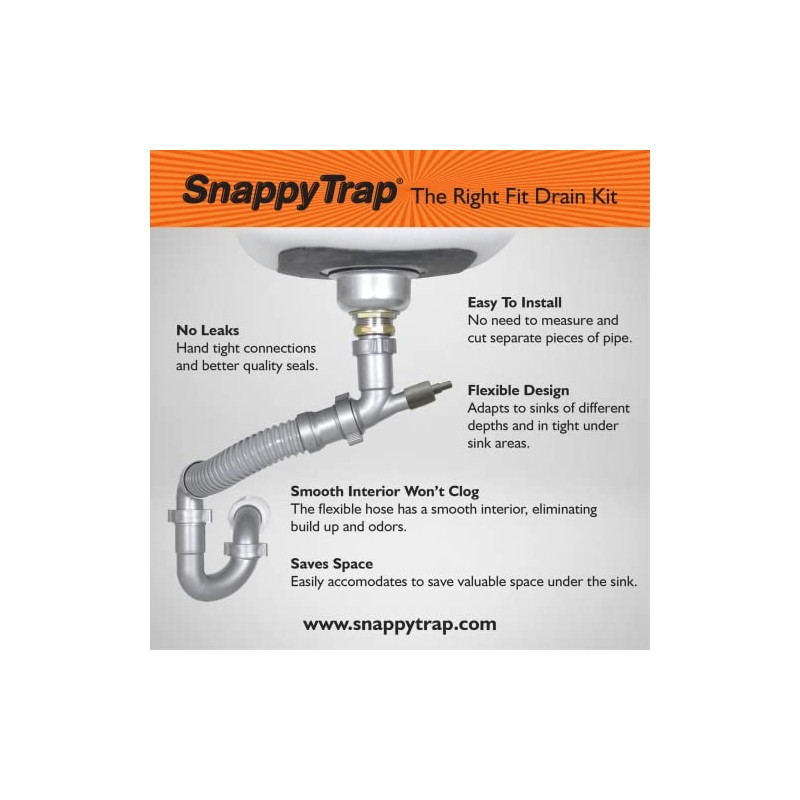 Snappy Trap Single Kitchen Sink Drain Kit, 1-1/2" with Flexible