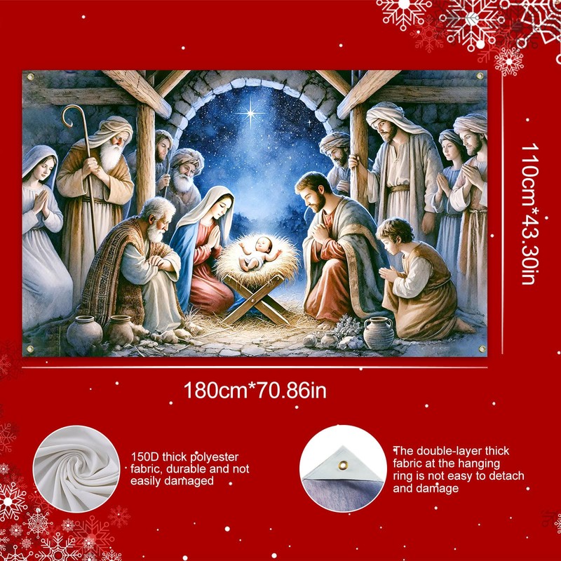 HOMETITUTE Nativity Scene Banner Holy Night Manger Decorations 71 x