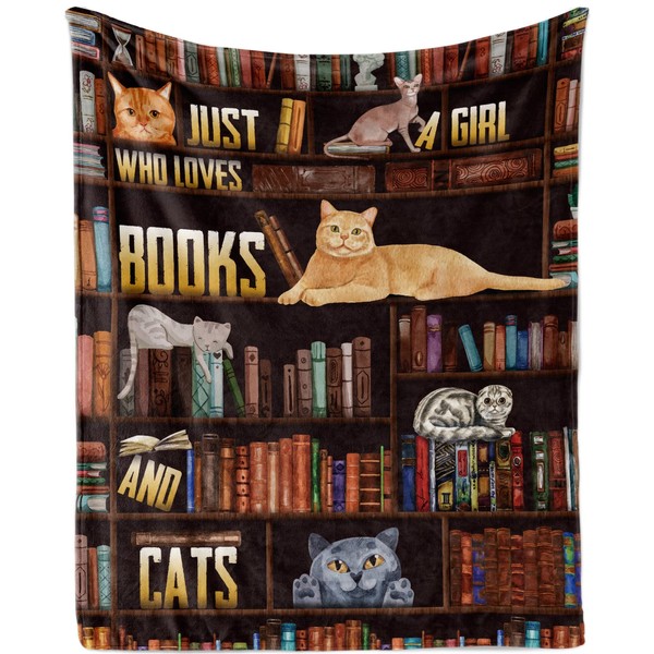 Just A Girl Who Loves Books and Cats Blanket Throw,