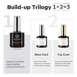 modelones 7-in-1 Builder Gel for Nails and Top Coat Gel UV and Base Coat Set, 3 Pieces Liquid Base Nail Tips for Gel Nails, Building, Nail Strengthener, Nail Version, Base Coat, Nail Extension Nail Art, DIY, 15 ml