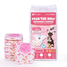 Pet Soft Disposable Dog Diapers - Female Dog Diapers with Adjustable Foam Tail Hole, Ultra Protection Puppy & Cat Diapers Wetness Indicator for Dogs in Heat or Incontinence, 20pcs (XS,Red)