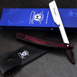 FOLDING BARBER SHAVETTE RAZOR/STRAIGHT CUT THROAT RAZOR IN MAROON (NO BLADES) FOR MEN'S COMES WITH A LEATHER POUCH + BOX