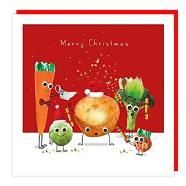 Tracks Publishing Humorous Open Christmas Greeting Card - Veg Party - From The Fluff Range - Googly Eyes and Fluffy Embellishments