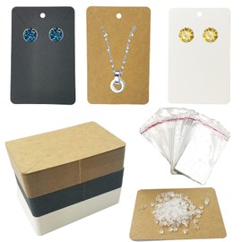 DUGYIRS Earring Display Cards, Pack of 150 Necklace Display Cards Kraft Paper Blank Tags with 300 Pieces Earrings Back for DIY Packaging Earrings Jewellery Display