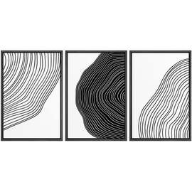SIGNFORD Framed Canvas Print Wall Art Set Black White Spiral Ring Polygons Abstract Shapes Illustrations Modern Art Bohemian Nordic Relax/Calm for Living Room, Bedroom, Office - 24"x36"x3 Black