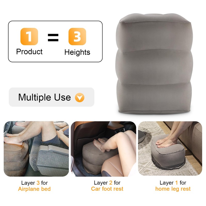 Inflatable Travel Foot Rest Pillow, Kids Airplane Bed, Adjustable Height