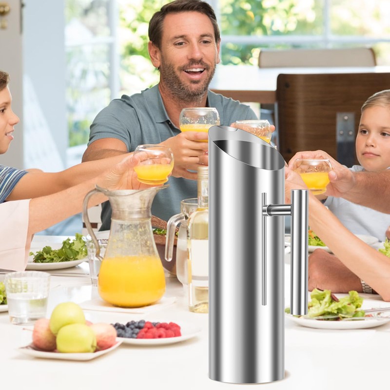 Smooth Silver Stainless Steel Water Pitcher with Ice Guard, Polished