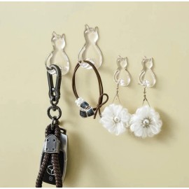 TIKA 8 Pcs Adhesive Cat Wall Hooks – Heavy-Duty No-Drill Stick Hooks for Keys & Towel