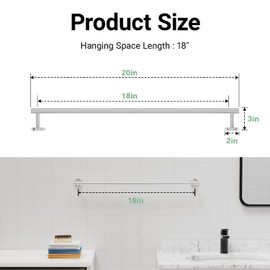 Brushed Nickel Towel Bar, 18 Inch Towel Rack for Bathroom Wall-Mounted, SUS304 Stainless Steel, Total Length 20 Inch