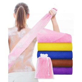African Exfoliating Net, 5 Pieces African Net Sponge, Nylon African Bathing Sponge Net, Shower Body Scrubber Back Scrubber with a Storage Bag