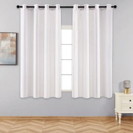 Topfinel Striped Curtains with Eyelets, White, 140 x 160 cm, Semi-Transparent, Set of 2, Eyelet Curtains with Striped Pattern, Decoration for Children's Room, Living Room, Bedroom