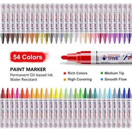 TFIVE Paint Markers Pens - 54 Colors Medium Tip Paint Markers, Permanent, Waterproof & Quick Dry, Paint Pen for Metal, Wood, Fabric, Plastic, Rock Painting, Mugs, Canvas, Glass, Art Craft