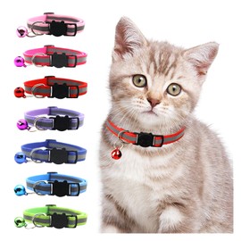 Cat Collars Quick Release 7 Pack with Cute Bells, ID Tag and Reflective Strip,Adjustable Pet Collar for Cat,Safety Buckle Nylon Collar Multicolor