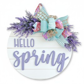 Hello Spring Wreaths,Wooden Door Sign for Front Door with Colorful Bow Rustic Spring Door Decorations Hanging for Holiday Farmhouse Home Office Shop Window
