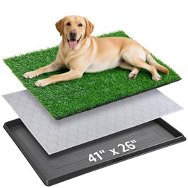 Dog Grass Large Patch Potty Tray, Dog Litter Box, Artificial Grass Mat Bathroom Turf for Pet Training, Washable Puppy Pee Pad, Perfect Indoor/Outdoor Portable Potty Pet Loo (Tray 41''x26'')