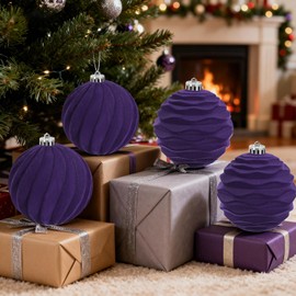 Artmag - Juego de 2 adornos de bolas navideñas grandes de terciopelo, irrompibles para colgar, aterciopeladas para árbol de Navidad, decoraciones de fiestas navideñas (Morado, 6 pulgadas)