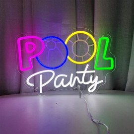 Pool Party Neon Sign for Wall Decor,Pool Party Decorations Neon Pool Party Supplies for Beach Party Bathroom Swimming Pool Wall Bedroom Decorative Family Living Room Game Art Hotel Bar, 16.5" x 11",SIGNVIA