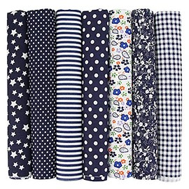7PCS Flower Cotton Fabric Squares 20" x 20" Fat Quarter Fabric Bundles Craft Fabric for Patchwork Sewing Quilting Crafting DIY (Navy Blue)