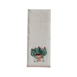 Creative Co-Op Cotton Canvas Printed Table Runner with Hand-Embroidered Flowers, Multicolor