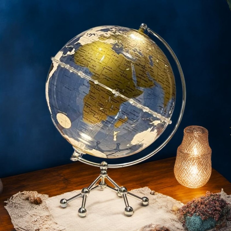 Generic Golden Earth Globe Desk Lamp, Touch Switch, Globe Diam.