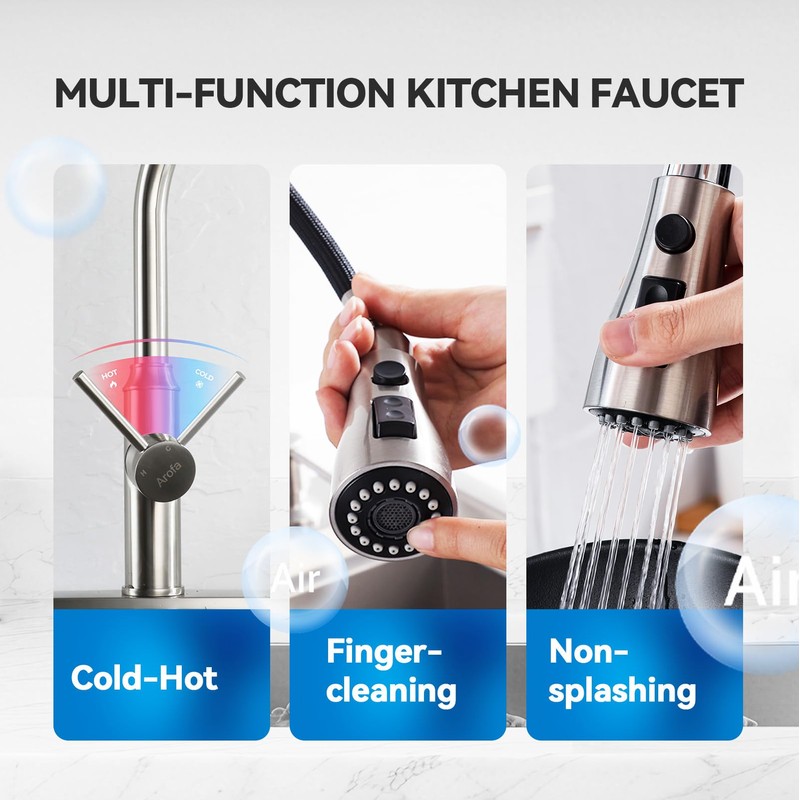 Arofa Kitchen Faucet with Pull Down Sprayer, Brushed Nickel Kitchen