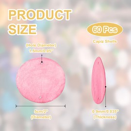sourcing map 60Pcs Capiz Shells 2" Round Natural Shells with 2 Holes for Seashell Wind Chimes Curtain Shell Garland DIY Craft Wedding Home, Pink