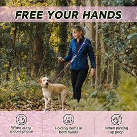 Hands Free Dog Leash, Adjustable Heavy Duty Bungee Waist Leash Belt for Medium Large Dogs Walking Running Hiking with Reflective(Red)