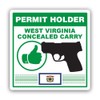 West Virginia Concealed Carry Permit Holder CCW Sticker for Water