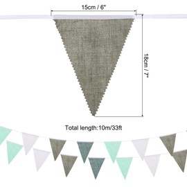 sourcing map 10M Pennant Banner, 36 PCS Triangle Flags Fabric Bunting Banner for Birthday Wedding Garden Outdoor Party Decorations(Mint Green White Green Dark Green)