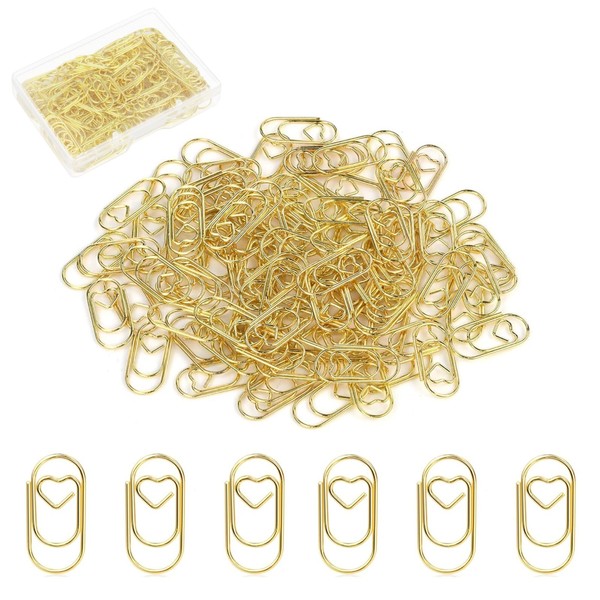 100 Pcs Small Golden Paperclips Stainless 0.8inch Steel Love Heart