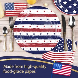 OuMuaMua 75 Pcs American Flag Patriotic Party Plates and Napkins, 4th of July Disposable Tableware Paper Set for Veterans, Election, July 4th Independence Day Party Supplies Decorations, Serves 25