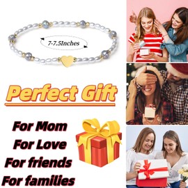 MetJakt Handmade Women's Bracelet Gemstone Stretch Bracelet 18 K Gold-Plated Heart 6 mm Crystals Pearl Bracelet Glitter Crystals 4 mm Teardrop Shape Freshwater Pearls Women's Jewellery, Crystal,