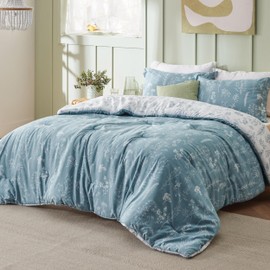 Bedsure Oversized Queen Comforter Set - Mineral Blue Bed Set, 3 Pieces Cute Floral Bedding, 1 Soft Reversible Botanical Flowers Comforter and 2 Pillow Shams