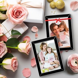 Frametory Enamel Picture Frame - 4x6 Silver Metal Edge Black Enamel Picture Frame With Easel and Velvet Back for Tabletop Display, Bookshelf, 4x6 Wall Decoration, Photo Frames, Picture Display-2 Set