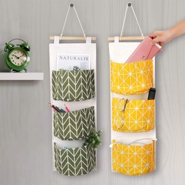 Jesustree Hanging Organiser, Pack of 3, Waterproof Hanging Storage Bag, Wall Door Organiser, Utensil Bag with 3 Pockets for Daily Storage, Green + Grey + Yellow