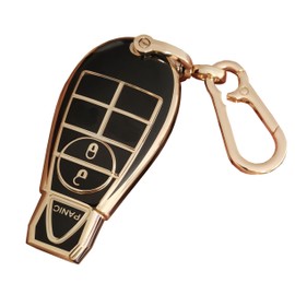 WKEDQAF for Dodge Key Fob Cover with Keychain TPU Key Shell Compatible with 2008-2018 Dodge Ram Jeep Chrysler Model Accessories (3-B Black)