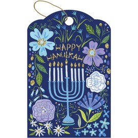 Jillson & Roberts Hanukkah to/from Gift Tags with Tie String & Holographic Accents, Menorah (24 Count)