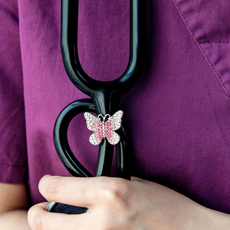 HEYGOO 2 Pack AB Pink Butterfly Bling Stethoscope Charms, Stethoscope