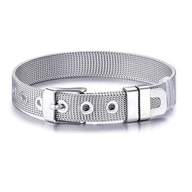 Forleiton 18K Gold Plated Bracelet Mesh Adjustable With Belt Buckle Wrist Band Link Bracelet Valentine Present (Silver(10mm width))
