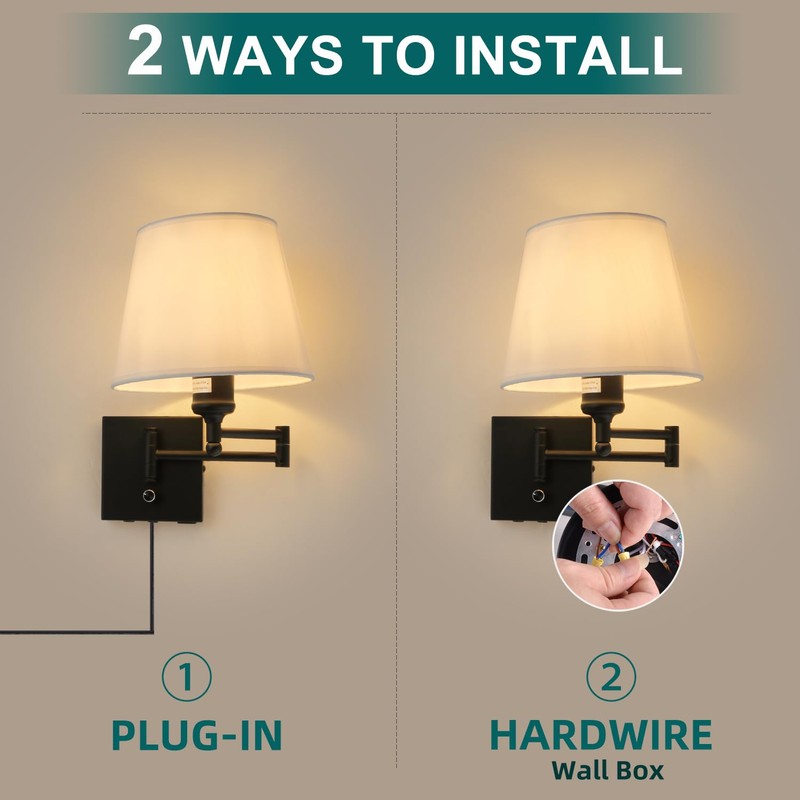 Bedside Wall Mount Light with Dimmable Switch and USB C+A