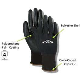MAGID ROC Lightweight Polyurethane Palm Coated Black Work Gloves Size 6/XSBP169 (24 Pairs)