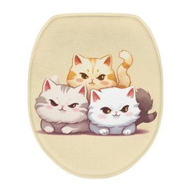 Luarisgur - Fundas de asiento de inodoro para baño, diseño ovalado alargado con estampado bonito, fundas de inodoro color beige, fundas de inodoro lavables y suaves, se adapta a la mayoría de tapas de
